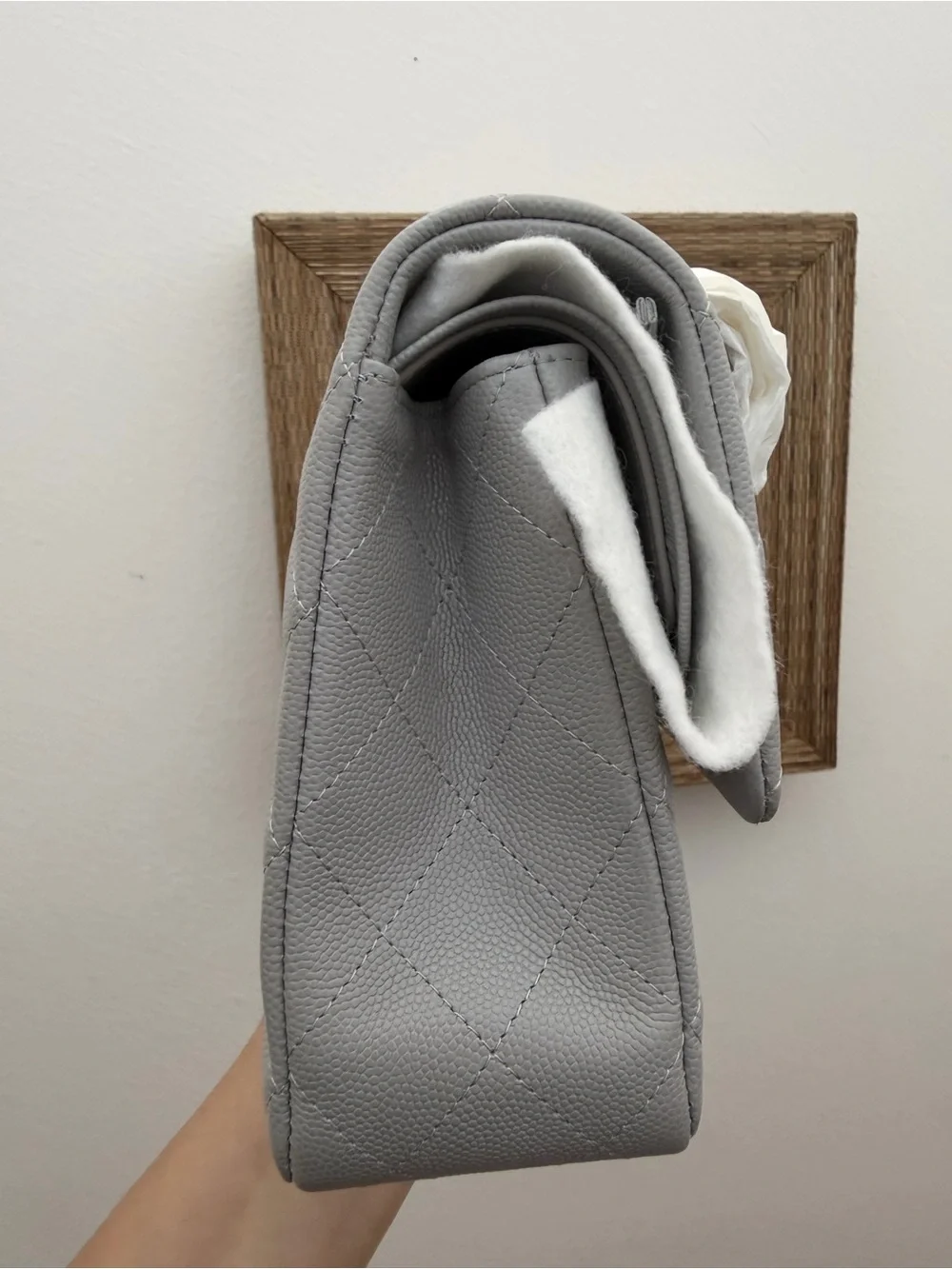 CHANEL 21A Light Grey light GHW Caviar Quilted Medium Double Flap with Receipt
